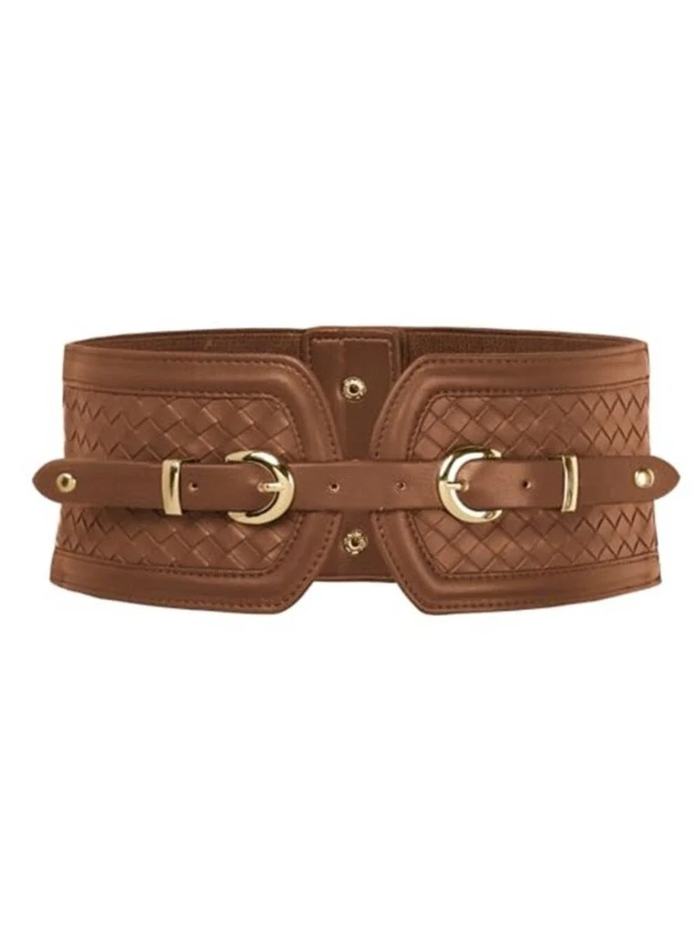 Wide Elastic Brown Belt Stretchy Corset Belt with Double Gold Buckle Waist Belt